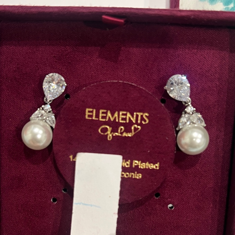 Element Silver and White Pearl Drop Earrings